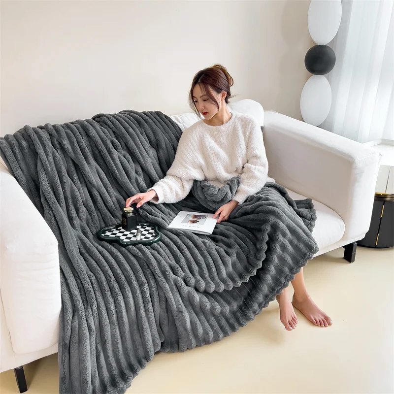 WASART Soft warm Imitation fur blanket winter fluffy rabbit plush large bedspread sofa throw coral fleece bed blanket home decor
