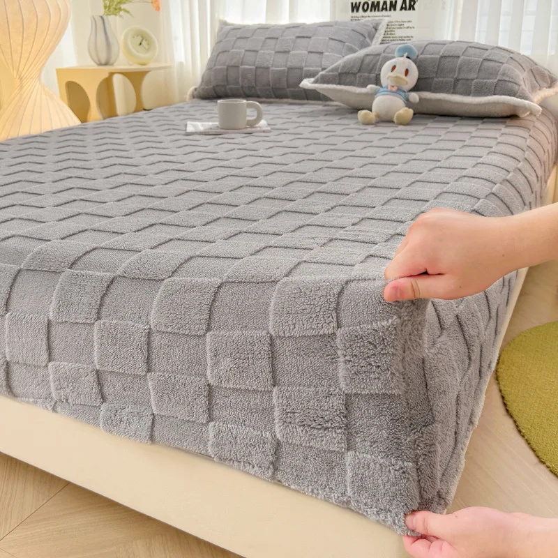 Winter Warm Fitted Bed Sheet Taff Velvet Fleece Bed Linen Single/Double/King/Queen Size Plush Mattress Cover Thick Bed Cover