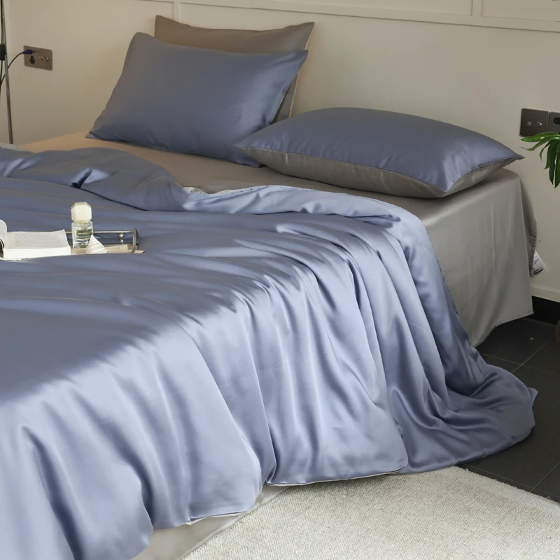 Mulberry Silk Bedding Set Twin Full Queen Size Duvet Cover Set with Quilt Cover Flat Sheet Pillowcase Luxurious Smooth Bed Sheet