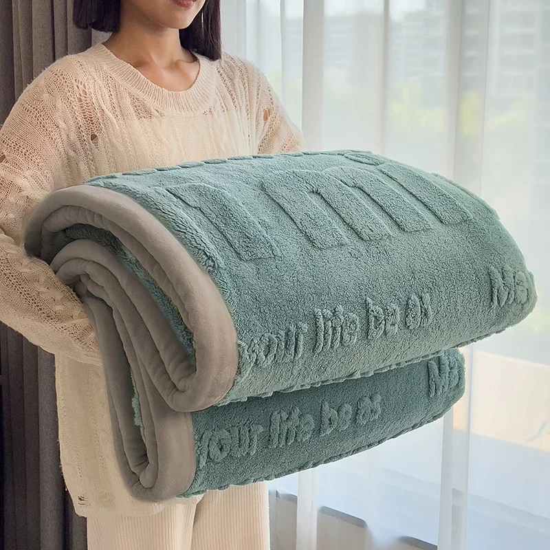 WASART Soft fluffy coral fleece blanket for bed min jacquard autumn winter warm sofa throw blanket thermal bed sheet extra large