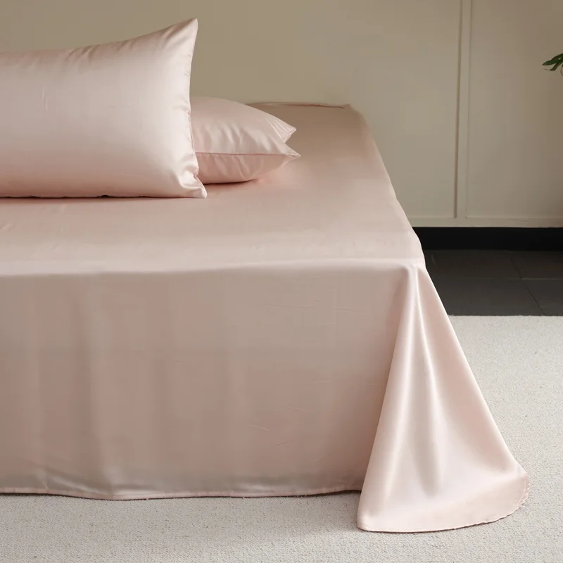 1PC Natural Mulberry Silk Flat Sheet Solid Color Bed Sheet High End Soft Smooth Bed Linen Single Double Queen King Size Bedding