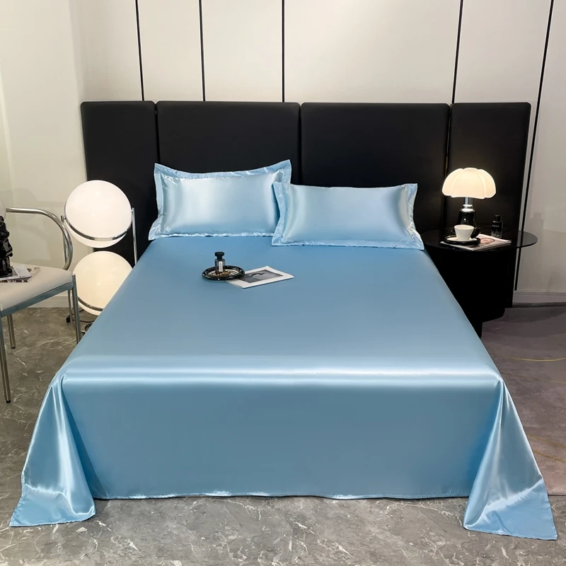 WASART Silky Smooth Satin Rayon Flat Bed Sheet Set Hypoallergenic Bedding Summer Luxury Cozy Double Bed Bedsheet Queen King Size