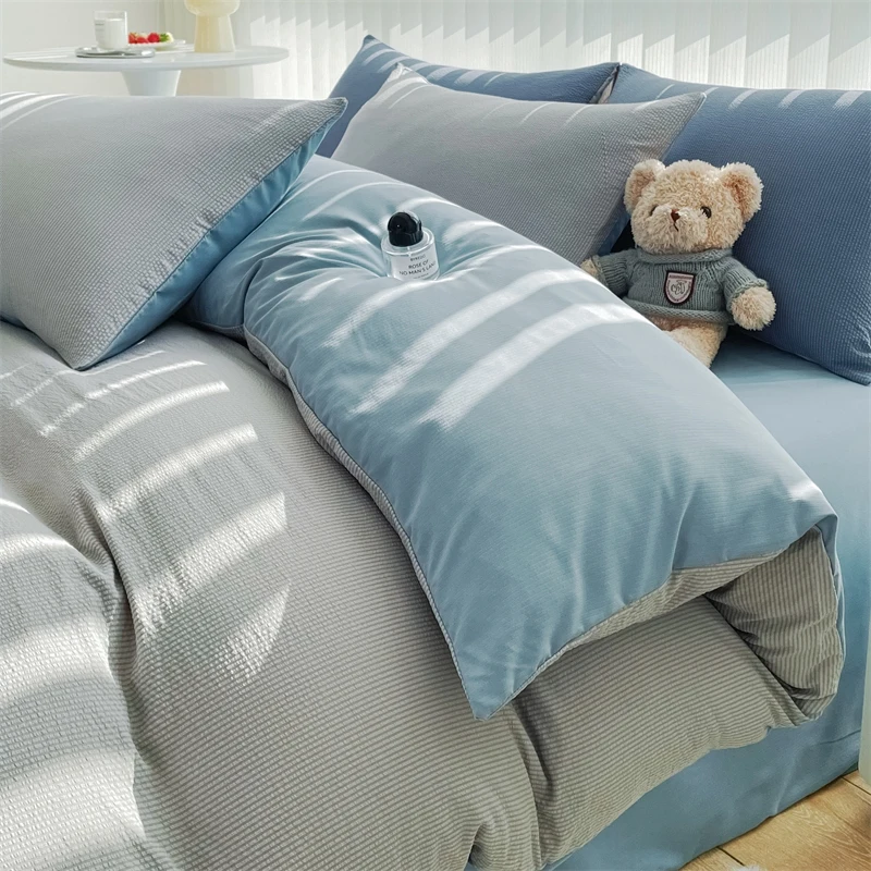 2025 Seersucker Bedding Set Duvet Cover Flat Sheet Pillowcase Bed Sheet Set Soft Comforter Cover Bed Linens Set Nordic Ins Style