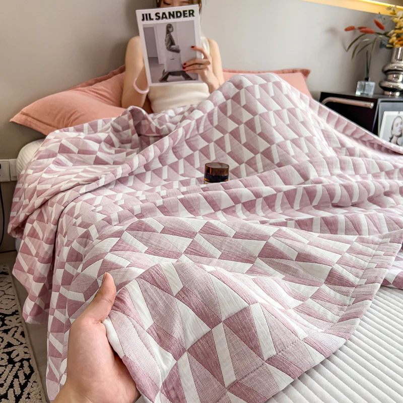 Luxury 100% Cotton Throw Blanket for Single Queen King Bed All Season Pure Cotton Blankets Cozy Soft Breathable Thermal Blankets