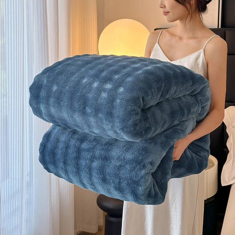 WASART Artificial Rabbit Plush Blanket Fluffy Coral Fleece Sofa Throw Thermal Thick Bed Sheet Warm Autumn Winter Cozy Bed Cover
