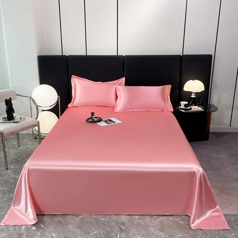 WASART Silky Smooth Satin Rayon Flat Bed Sheet Set Hypoallergenic Bedding Summer Luxury Cozy Double Bed Bedsheet Queen King Size