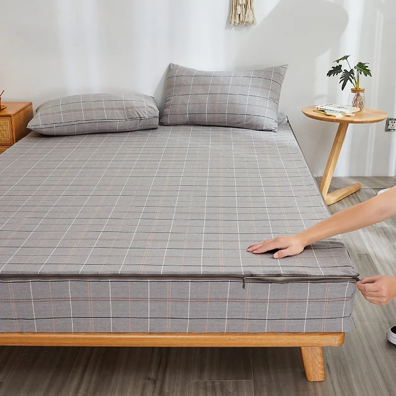 Six Sides Fully Enclosed 100% Cotton Mattress Cover with Zipper Skin-friendly Anti-allergy Cotton Fitted Sheet Customized Size