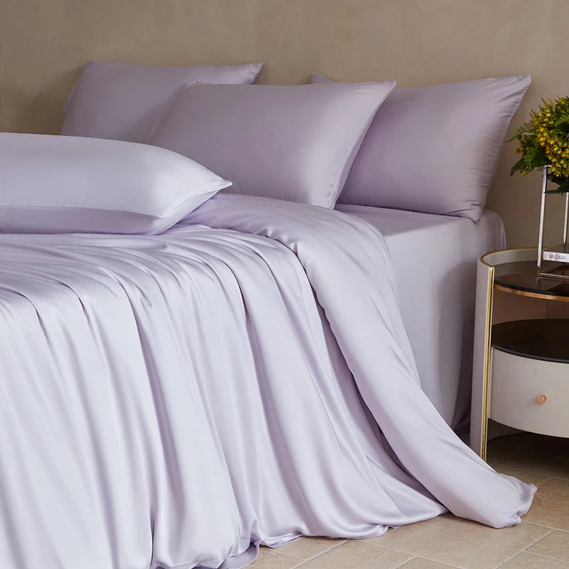 Mulberry Silk Bedding Set Twin Full Queen Size Duvet Cover Set with Quilt Cover Flat Sheet Pillowcase Luxurious Smooth Bed Sheet