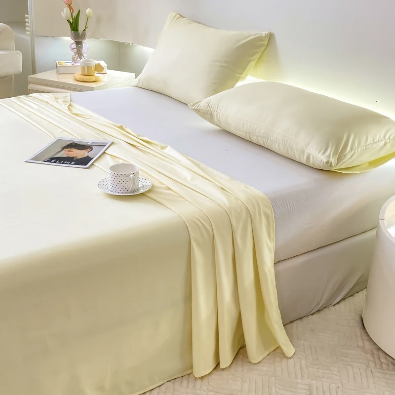 WASART Solid color polyester flat bed sheet set 230x250 summer couple room 2 seater bed linen luxury single double bed king size