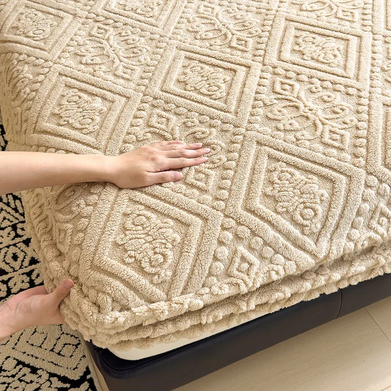 WASART Fluffy coral fleece fitted sheet elastic mattress protector cover winter warm plush bed linen luxury double bed bedding