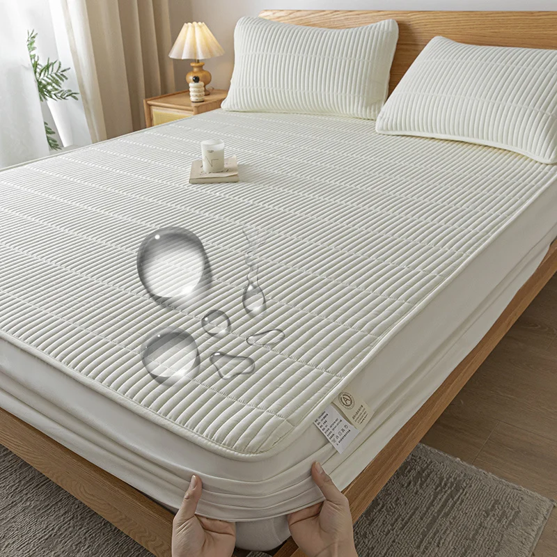 Waterproof Thicken Mattress Pad Protector Embroidered Breathable Fitted Sheet Bed Cover Durable Skin-friendly 140/160/180x200