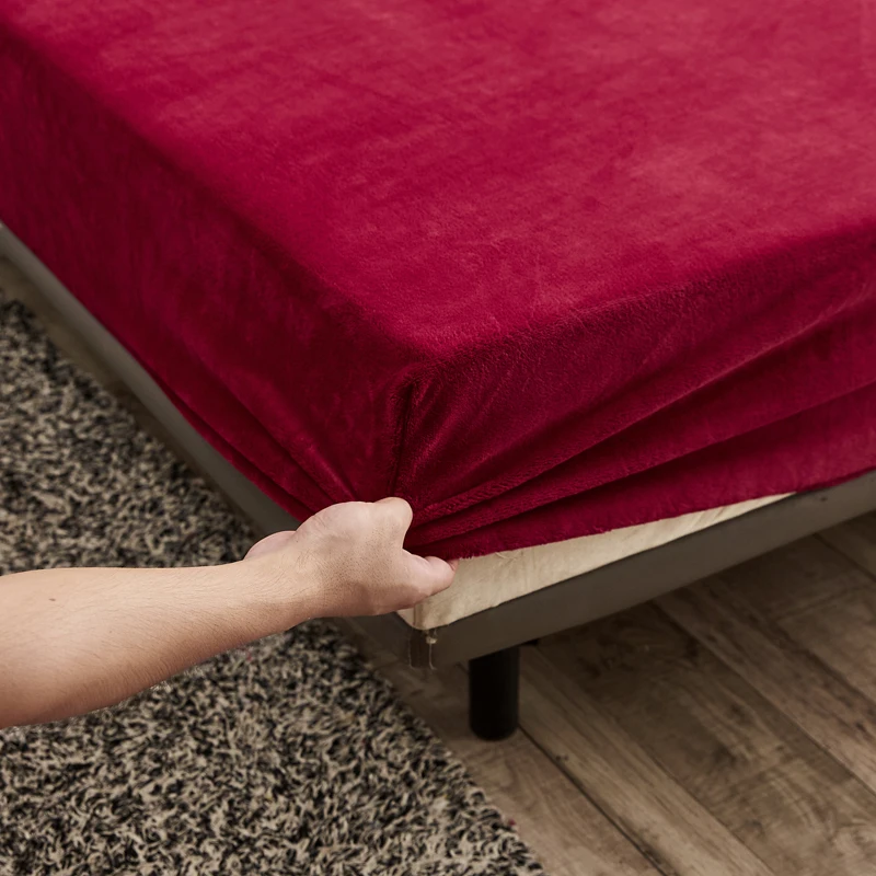WASART Winter warm coral fleece fitted sheet elastic mattress cover couple thick bed linens luxury double bed king size 150x200