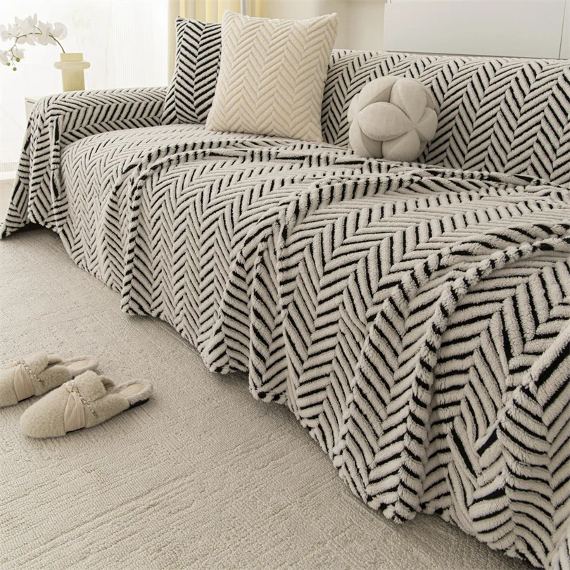 Minimalist Jacquard Plush Fleece Sofa Towel for Living Room Camping Picnic Large Size Blanket Thicken Sofa Cover All Inclusive