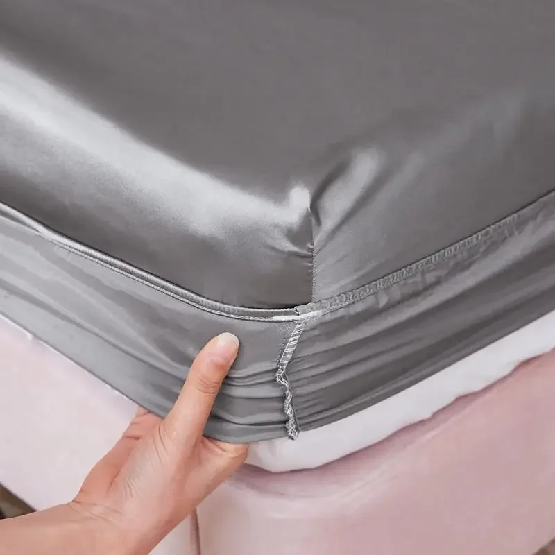 WASART Washable satin rayon fitted sheet elastic mattress cover summer bedspread single double bed linens 2 people bedsheet 150