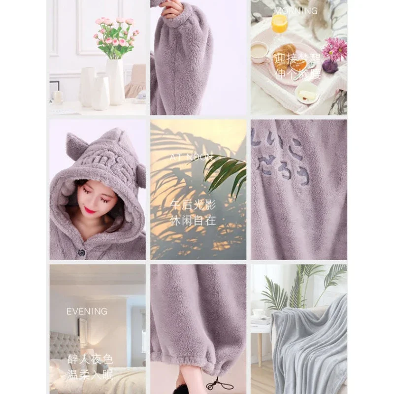 WASART Winter soft fleece blanket with sleeves hooded Sweater blanket ultra plush oversized outdoor warm flannel hoodie blanket