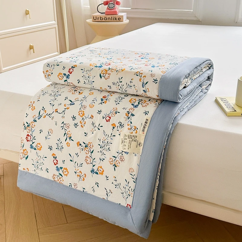100% Cotton Inside and Outside Summer Quilt Lightweight Ultra Soft Thin Quilt Air Conditioning Quilts Pure Cotton Blanket Ins