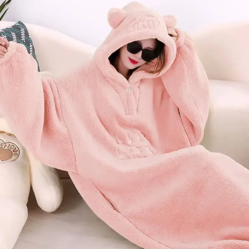 WASART Winter soft fleece blanket with sleeves hooded Sweater blanket ultra plush oversized outdoor warm flannel hoodie blanket