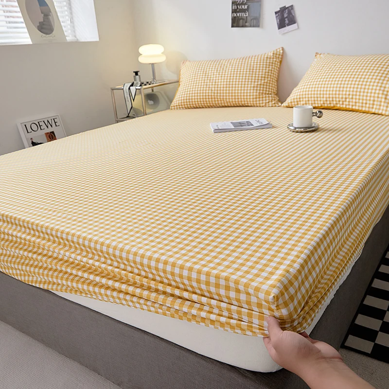 Nordic Bedspreads 100% Cotton Mattress Cover All-around Elastic Band Fitted Bed Sheet for Queen King Double Single Bed Easy Care