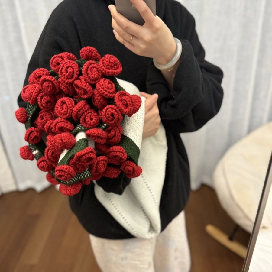 WASART Rose Bouquet Blanket Handmade Crocheted Knitted Blanket Outdoor Shawl Plaid Large Throw Blankets Best Birthday Party Gift