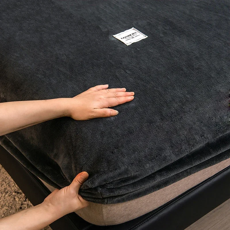 WASART Winter warm plush fitted sheet elastic mattress cover fluffy coral fleece bed linens couple luxury double bed king size