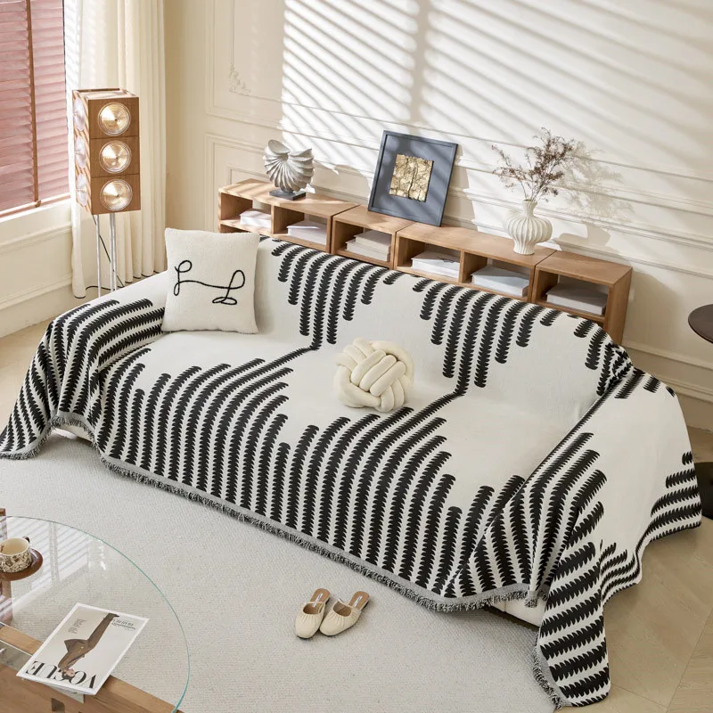 Minimalism Jacquard Chenille Sofa Towel Mat with Tassels Double Sides for Living Room Camping Travel Large Blanket Couch Cushion