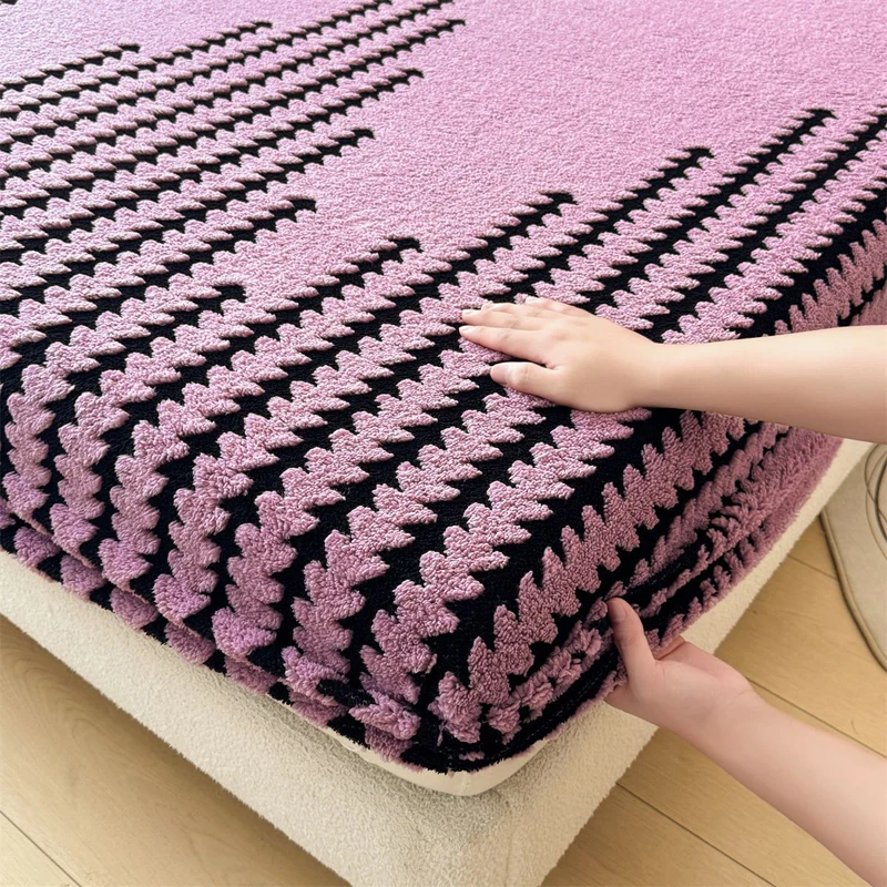 WASART Soft warm plush fitted sheet elastic mattress cover fluffy coral fleece jacquard bed linen winter luxury bedding 150x200