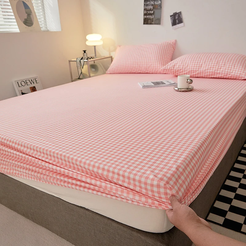 Nordic Bedspreads 100% Cotton Mattress Cover All-around Elastic Band Fitted Bed Sheet for Queen King Double Single Bed Easy Care