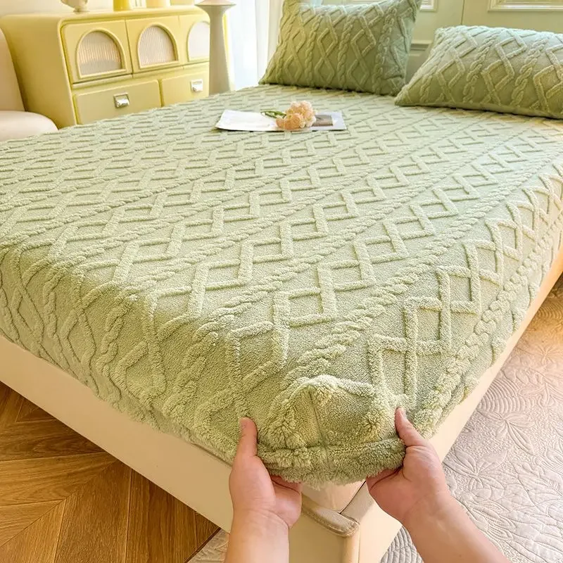 WASART Fluffy plush fitted sheet elastic mattress protector cover warm winter bed linen couple double bed bedding king size