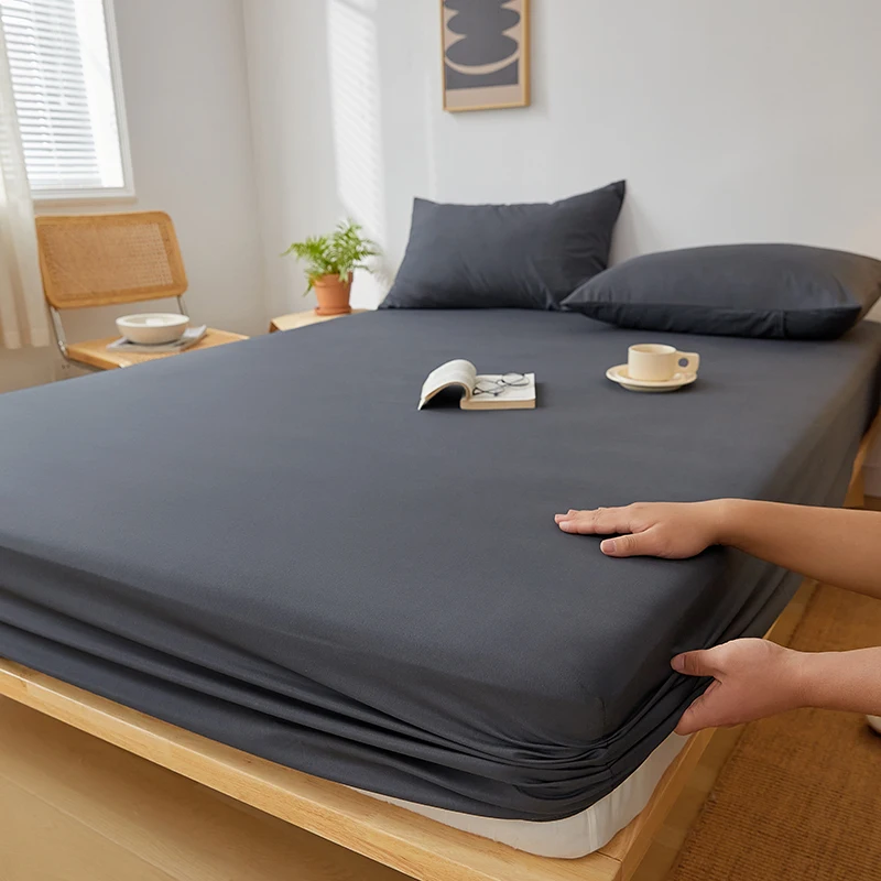 Nordic Bedspreads 100% Cotton Mattress Cover All-around Elastic Band Fitted Bed Sheet for Queen King Double Single Bed Easy Care