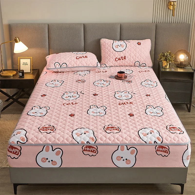 WASART Winter warm coral fleece mattress protector cover king size 2 people double bed elastic fitted sheet style protection pad