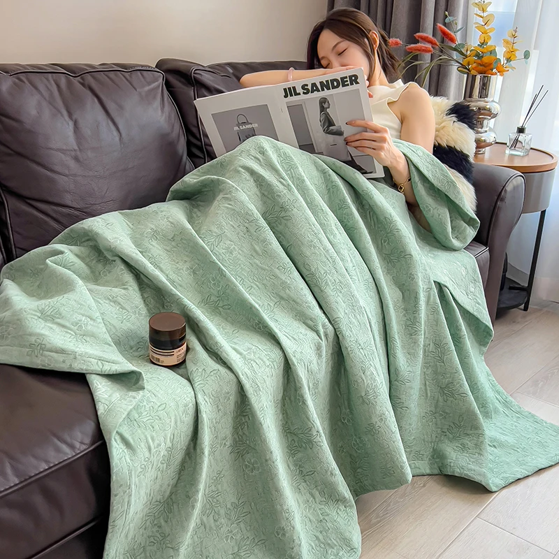 Pure Cotton Throw Blanket Soft Muslin Throws Blankets for Couch, Sofa, Bed Luxury Lightweight Boho Large Summer Blanket Quilt