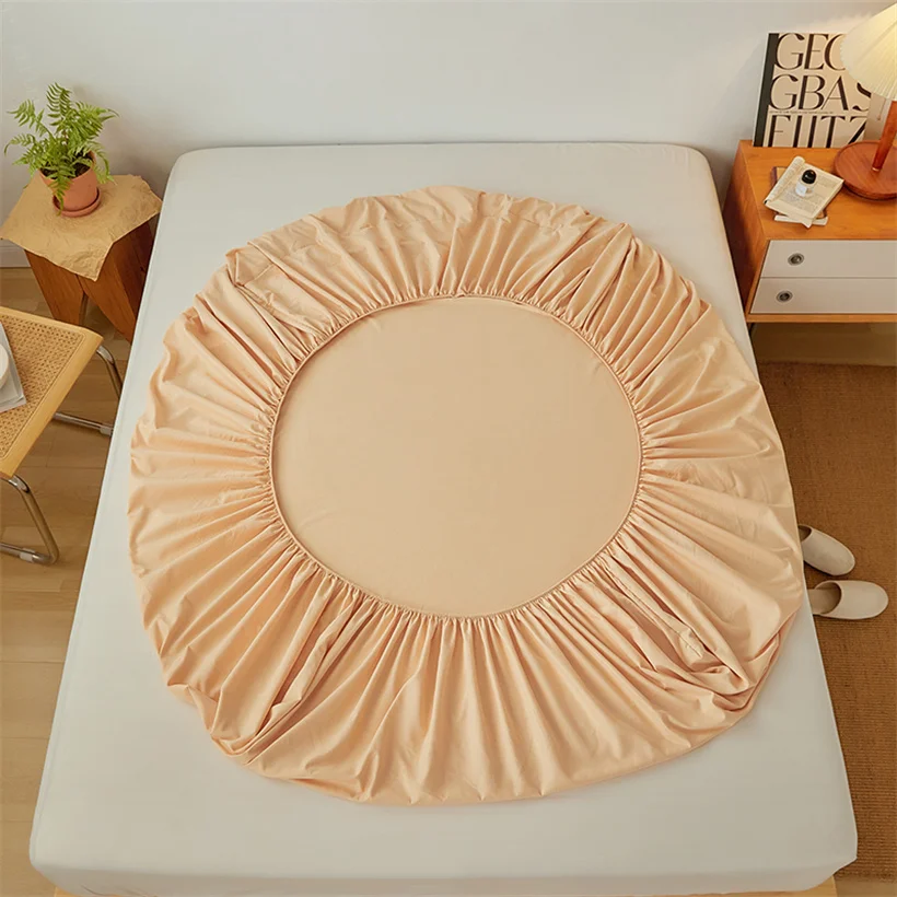 100% Cotton Fitted Bed Sheet with Elastic Band Solid Color Anti-slip Adjustable Mattress Cover for Single Double King Queen Bed