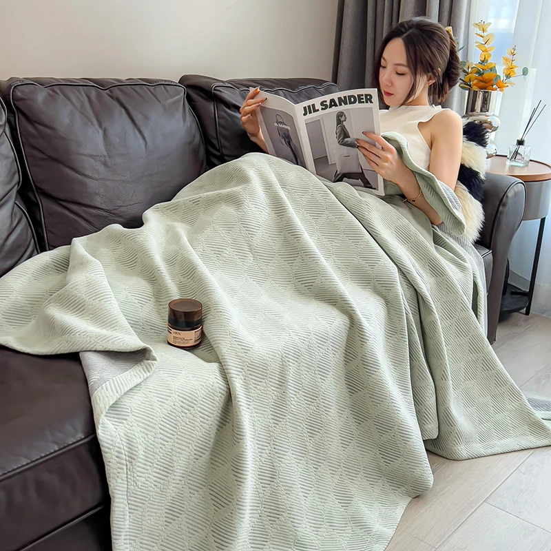 Pure Cotton Throw Blanket Soft Muslin Throws Blankets for Couch, Sofa, Bed Luxury Lightweight Boho Large Summer Blanket Quilt