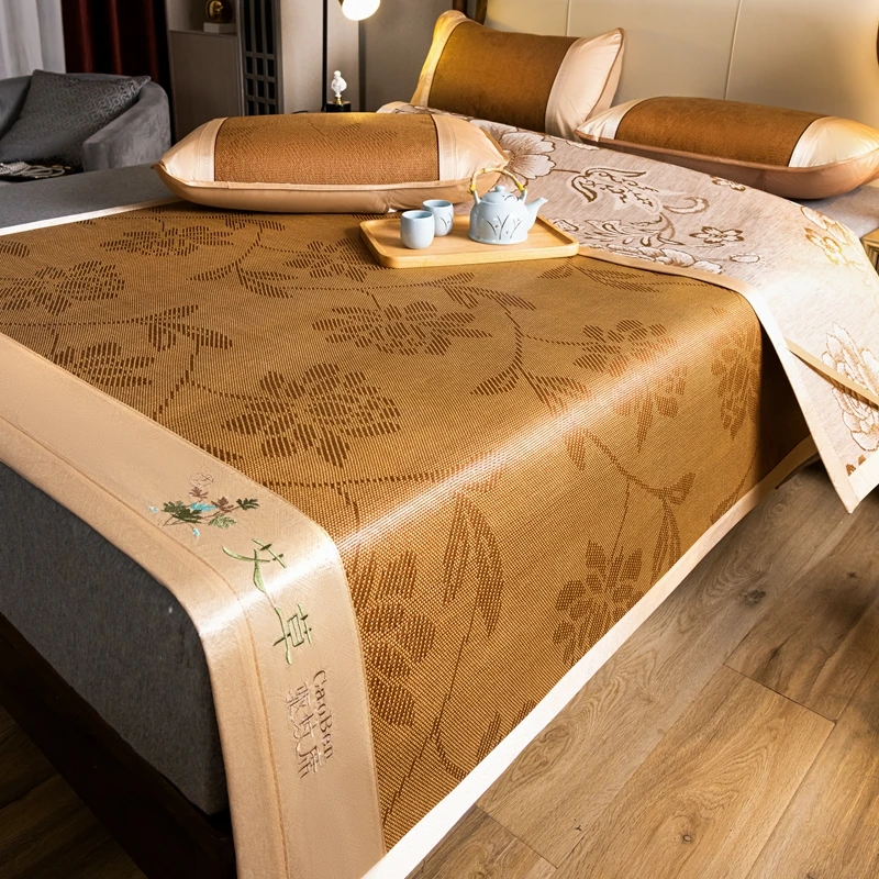 Summer Sleeping Mat Natural Ice Rattan Mat Foldable Durable Cool Pad Cooling Bed for Home Dormitory Breathable Smooth Bedspreads