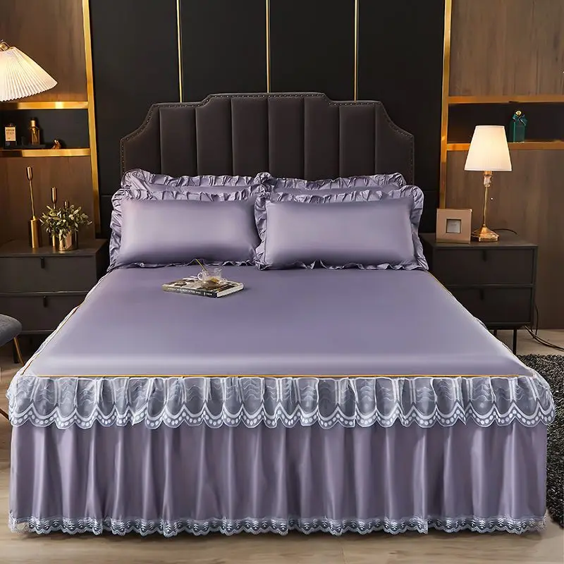 WASART Luxury lace bed skirt summer bedspread solid satin rayon bed linen couple bedding single double queen king size bed sheet