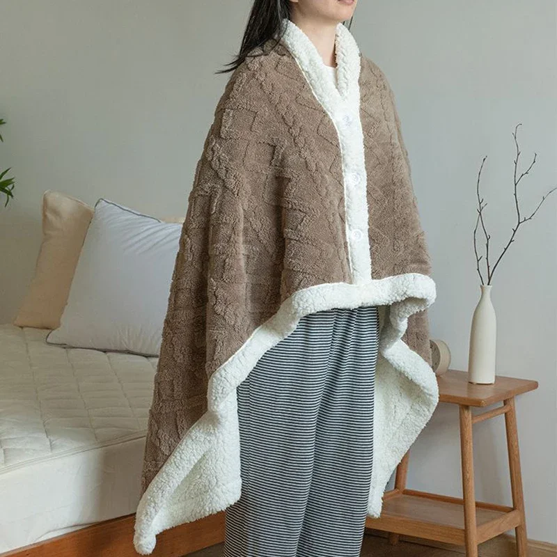 WASART Soft warm coral fleece cape blanket hooded wearable blanket winter fluffy plush outdoor flannel hoodie blanket shawl