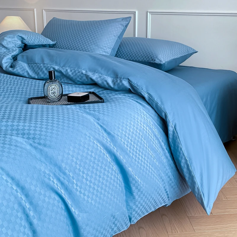 100% Cotton Jacquard Weave Luxury Bedding Set Solid Queen King Size Duvet Cover Flat/Fitted Bed Sheets Set Pillowcase Bed Linens