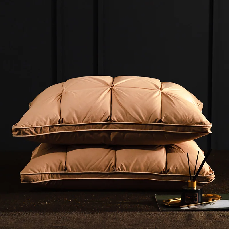 95% Goose Down Feather Pillow with Pure Cotton Shell 2pcs 3D Bread Pleated Bedroom Pillows 5-Star Hotel Low Mid High Pillows