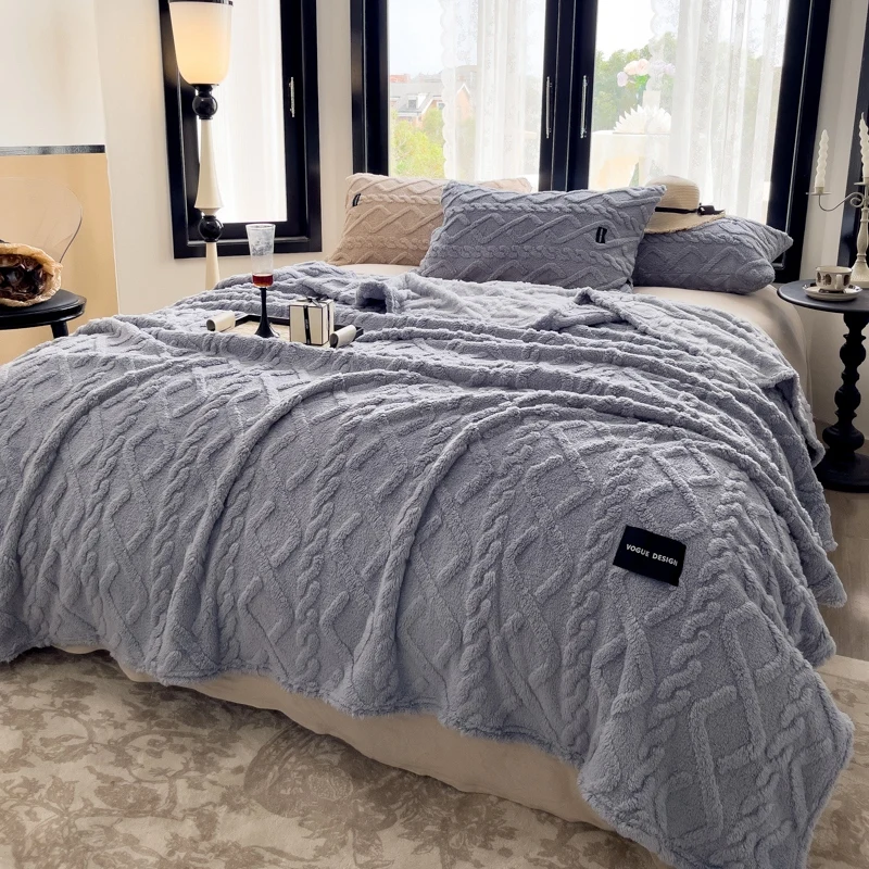 WASART Soft warm yellow flannel plaid blanket autumn winter velvet fleece stitch fluffy thick bed linen sofa throw big bedspread