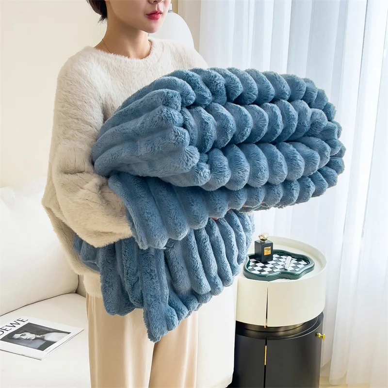 WASART Soft warm Imitation fur blanket winter fluffy rabbit plush large bedspread sofa throw coral fleece bed blanket home decor
