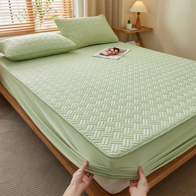 Cotton Quilted Mattress Pad Topper Soybean Microfiber Filling Anti-bacterial Queen King Size Bed Pad Protector Cover Fittedsheet
