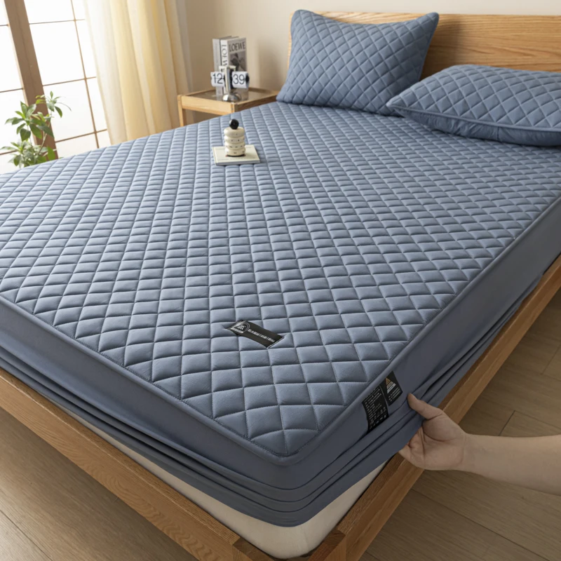 WASART Waterproof Quilted Mattress Protector Cover Elastic Fitted Sheet Style Couple Bed Protection Pad King Size Hypoallergenic