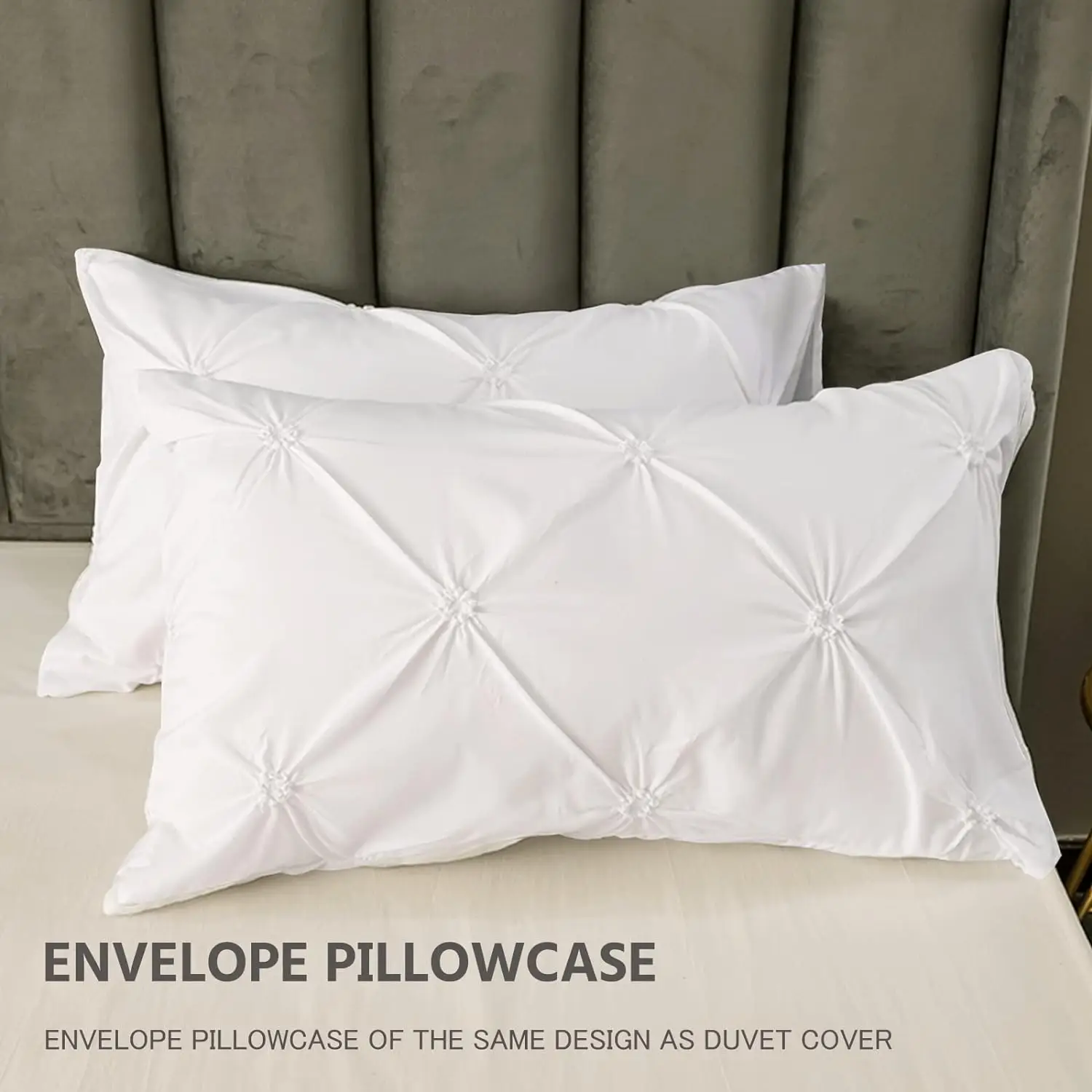 Battilo Pinch Pleated Duvet Cover Set Solid Quilt Cover with 2PCS Pillowcases Soft Bedding Set for Twin Full Queen King Size Bed