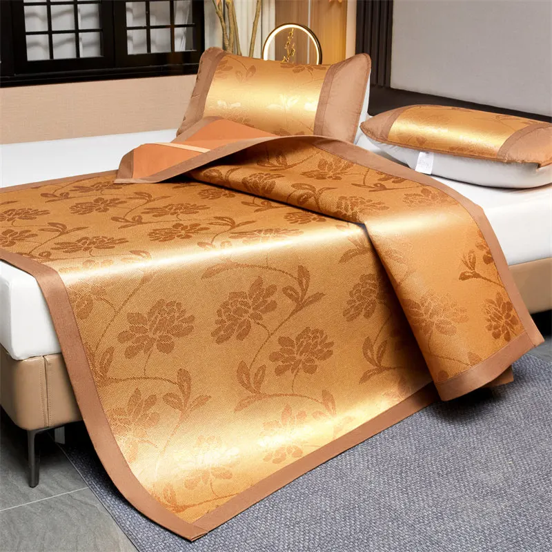 Durable Foldable Bamboo Cooling Mat for Bed Floral Printed Summer Mat for Single Double King Queen Size Bedding Set Mattress Pad