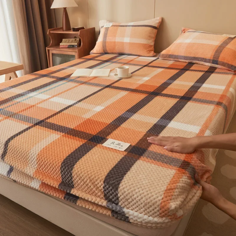 WASART Winter warm coral fleece fitted sheet elastic mattress cover 150x200 fluffy plush bed linen luxury double bed king size