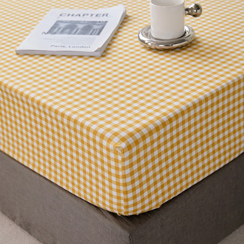 Cotton Fitted Sheet with Elastic Bands Non Slip Adjustable Mattress Cover for Double King Bed Non-Slip 140x200 160x200 200x200cm