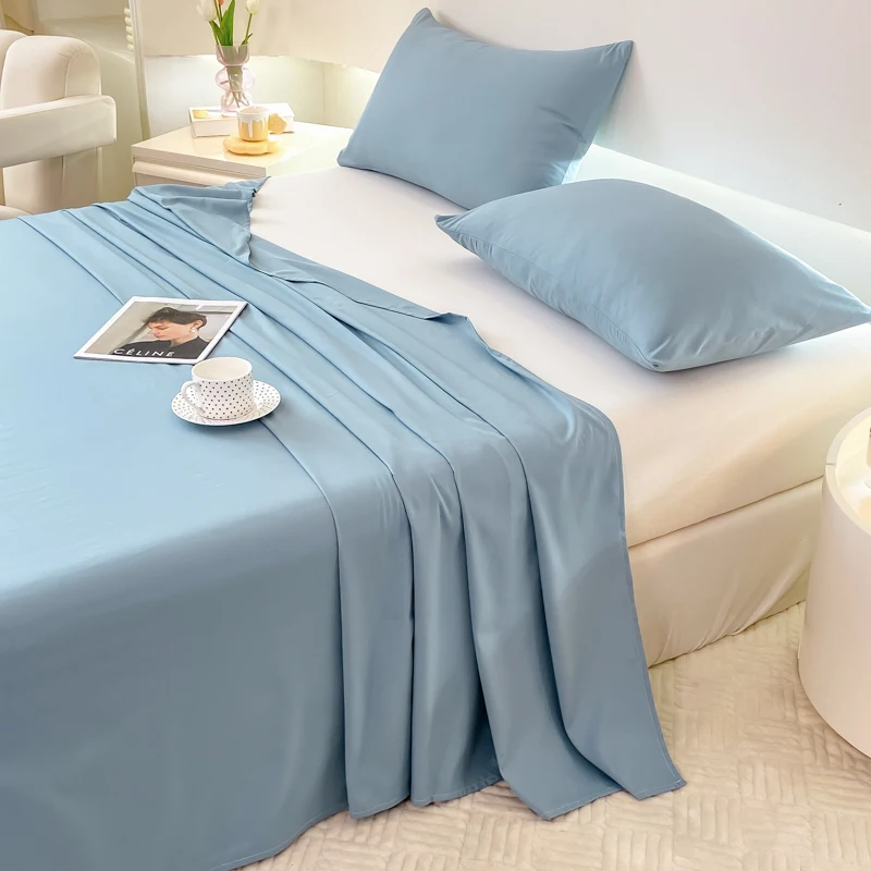 WASART Solid color polyester flat bed sheet set 230x250 summer couple room 2 seater bed linen luxury single double bed king size