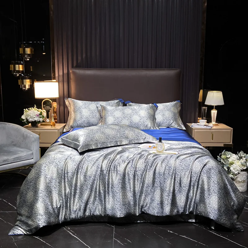 Floral Pattern Mulberry Silk Bedding Set Luxury High-End Duvet Cover Bed Sheet Pillowcase Smooth Comforter Quilt Cover Bedsheet