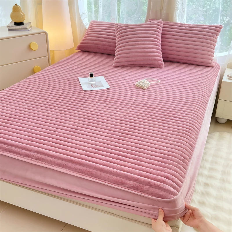 WASART Fluffy Rabbit Plush Fitted Sheet Elastic Mattress Cover Warm Winter Coral Fleece bed linens Luxury Double Bed King Size