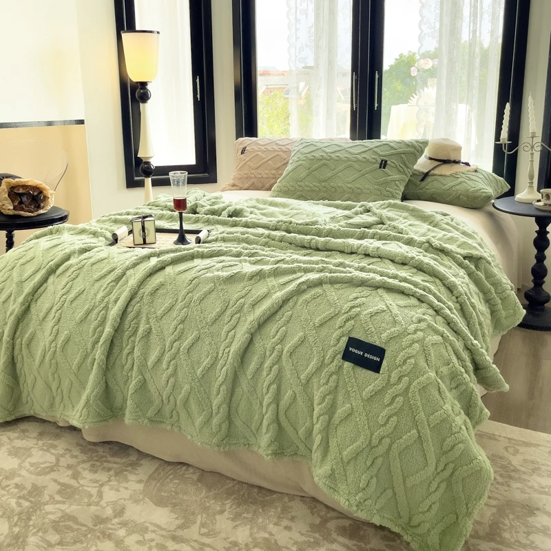 WASART Soft warm yellow flannel plaid blanket autumn winter velvet fleece stitch fluffy thick bed linen sofa throw big bedspread